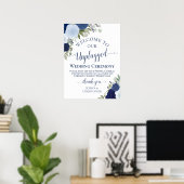 Blue Boho Chic Floral Unplugged Hochzeitsfeier Poster (Heimbüro)