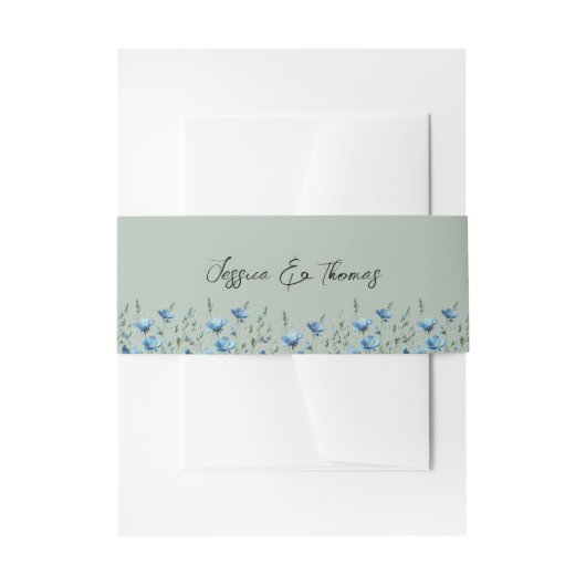 Blue Boho Chic Wildblumen Sage Green Wedding Einladungsbanderole (Vorderseite Beispiel)