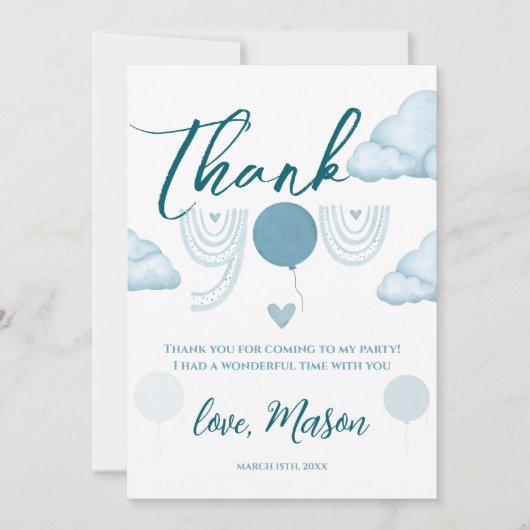 Blue Boho Cloud Mr Onederful First Birthday Dankeskarte (Vorderseite)