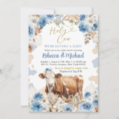 Blue Boho Cow Farm Boy Baby Showroom Einladung (Vorderseite)