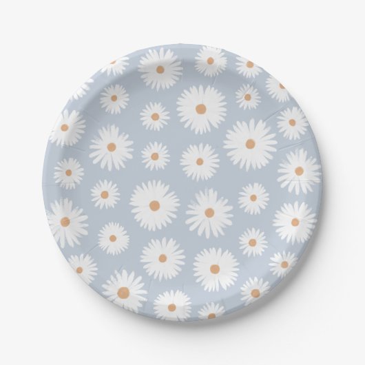 Blue Boho Daisy Birthday Party Pappteller (Vorderseite)