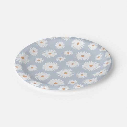 Blue Boho Daisy Birthday Party Pappteller (Schrägansicht)