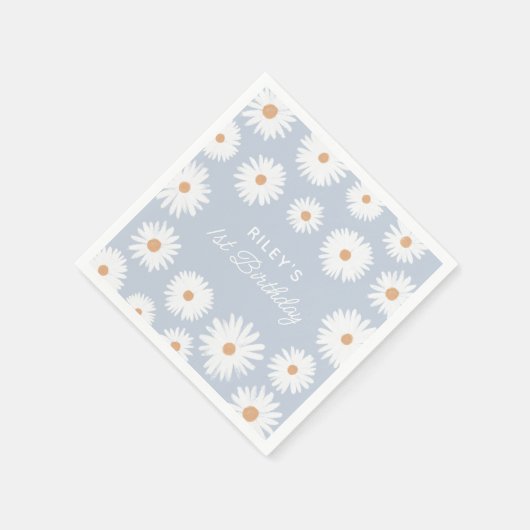 Blue Boho Daisy Birthday Party Serviette (Ecke)