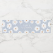 Blue Boho Daisy Birthday Party Wasserflaschenetikett (Einzelnes Label)