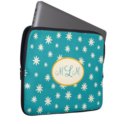 Blue Boho Daisy Monogramed Custom Laptopschutzhülle (Vorne Rechts)