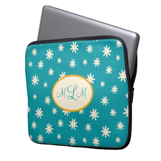 Blue Boho Daisy Monogramed Custom Laptopschutzhülle (Vorderseite Links)