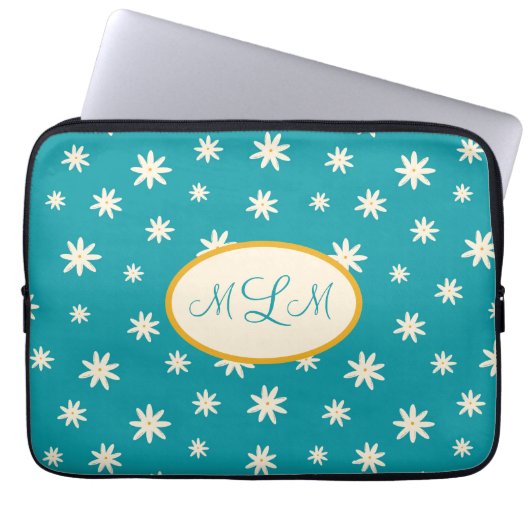 Blue Boho Daisy Monogramed Custom Laptopschutzhülle (Vorderseite)