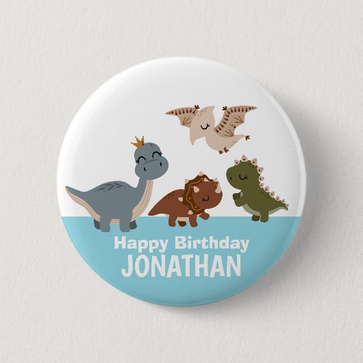 Blue Boho Dinosaur Button (Vorderseite)
