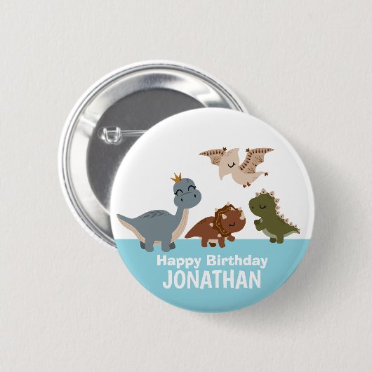 Blue Boho Dinosaur Button (Vorne & Hinten)