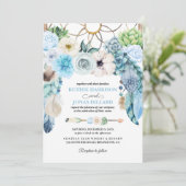 Blue Boho Dreamcatcher Hochzeit Einladung (Stehend Vorderseite)