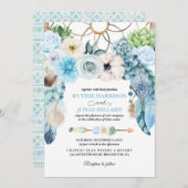 Blue Boho Dreamcatcher Hochzeit Einladung (Vorne/Hinten)