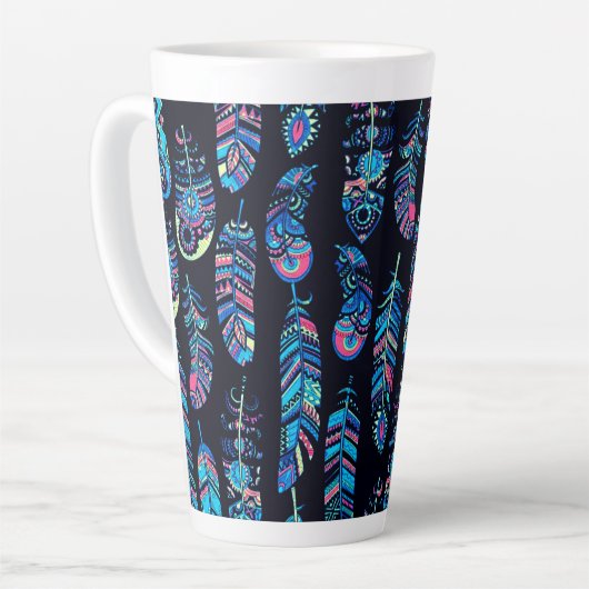 Blue Boho Feathers Pattern Milchtasse (Linke Ecke)