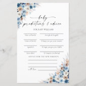Blue Boho Floral Baby Predictions Card (Vorderseite)