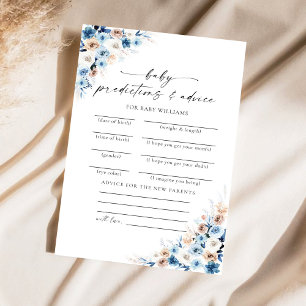 Blue Boho Floral Baby Predictions Card