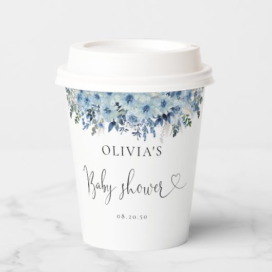 Blue Boho Floral Baby Shooting Paper Cup Pappbecher (Vorderseite)