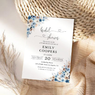 Blue Boho Floral Brautparty Einladung