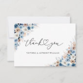 Blue Boho Floral Brautparty Flat Danke Karte (Vorderseite)