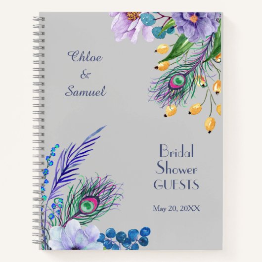 Blue Boho Floral Brautparty Guest Book Notizblock (Vorderseite)