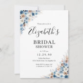 Blue Boho Floral Bridal Dusche Einladung (Vorderseite)