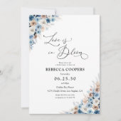 Blue Boho Floral Bridal Dusche Einladung (Vorderseite)