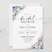Blue Boho Floral Bridal Dusche Einladung (Vorderseite)