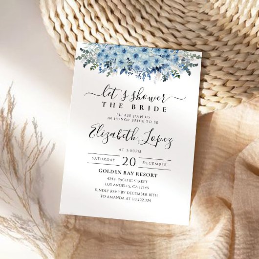Blue Boho Floral Bridal Dusche Einladung