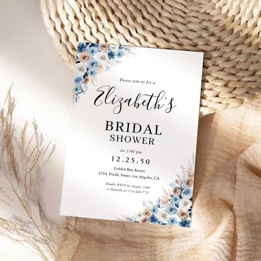 Blue Boho Floral Bridal Dusche Einladung