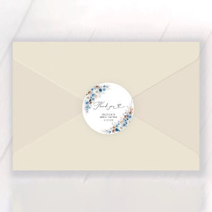 Blue Boho Floral Classic Round Aufkleber