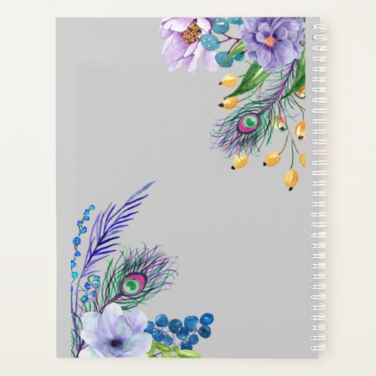 Blue Boho Floral Feather Wedding Planer (Rückseite)