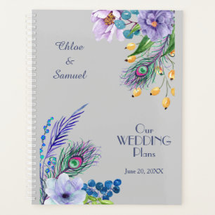 Blue Boho Floral Feather Wedding Planer