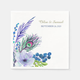 Blue Boho Floral Feather Wedding Serviette