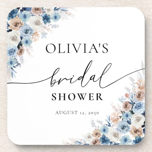 Blue Boho Floral Getränke Coaster Getränkeuntersetzer (Vorderseite)