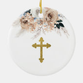 Blue Boho Floral Godmutsake Keramik Ornament (Hinten)