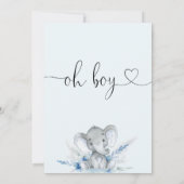Blue Boho Floral Oh Boy Elephant Baby Dusche Einladung (Rückseite)
