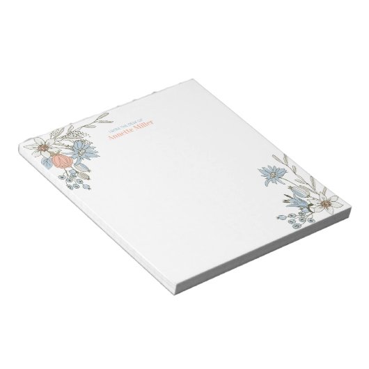 Blue Boho Floral Personal Stationery Notepad Notizblock (angewinkelt)