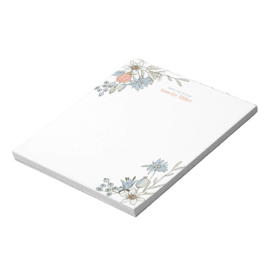 Blue Boho Floral Personal Stationery Notepad Notizblock (Rotiert)