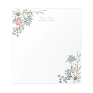 Blue Boho Floral Personal Stationery Notepad Notizblock