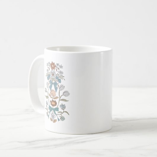 Blue Boho Floral Ribbon Kaffeetasse (Vorderseite Links)