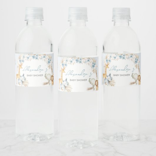 Blue Boho Floral Safari Baby Dusche Wasserflaschenetikett (Flaschen)