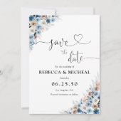 Blue Boho Floral Save the Date Card (Vorderseite)