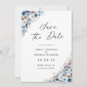 Blue Boho Floral Save the Date Card (Vorderseite)