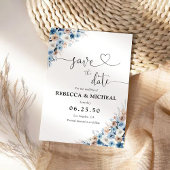 Blue Boho Floral Save the Date Card