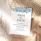 Blue Boho Floral Save the Date Card