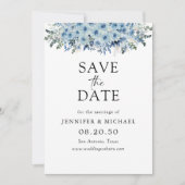 Blue Boho Floral Save the Date Card (Vorderseite)