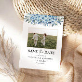 Blue Boho Floral Save the Date mit Foto