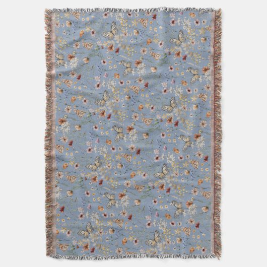 Blue Boho Floral Throw Blanket Decke (Vorderseite Vertikal)