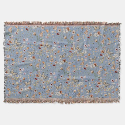 Blue Boho Floral Throw Blanket Decke (Vorderseite)