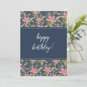 Blue Boho Floral Watercolor Happy Birthday Feiertagskarte