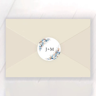 Blue Boho Floral Wedding Classic Round Sticker