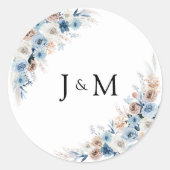 Blue Boho Floral Wedding Classic Round Sticker (Vorderseite)